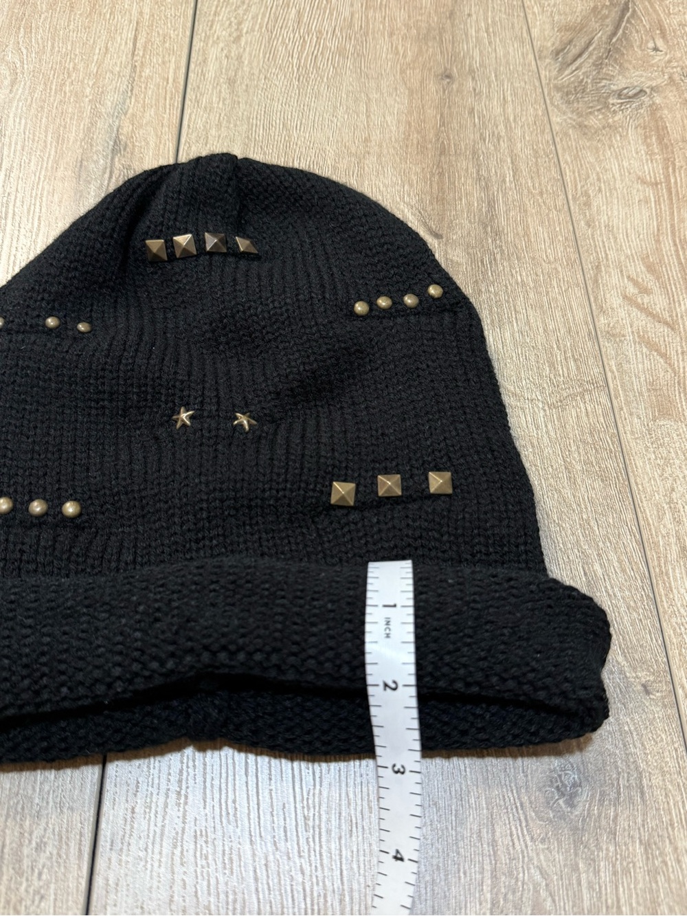 Tasha Black Studded Slouchy Beanie Gold Embellished Studding - Picture 10 of 11